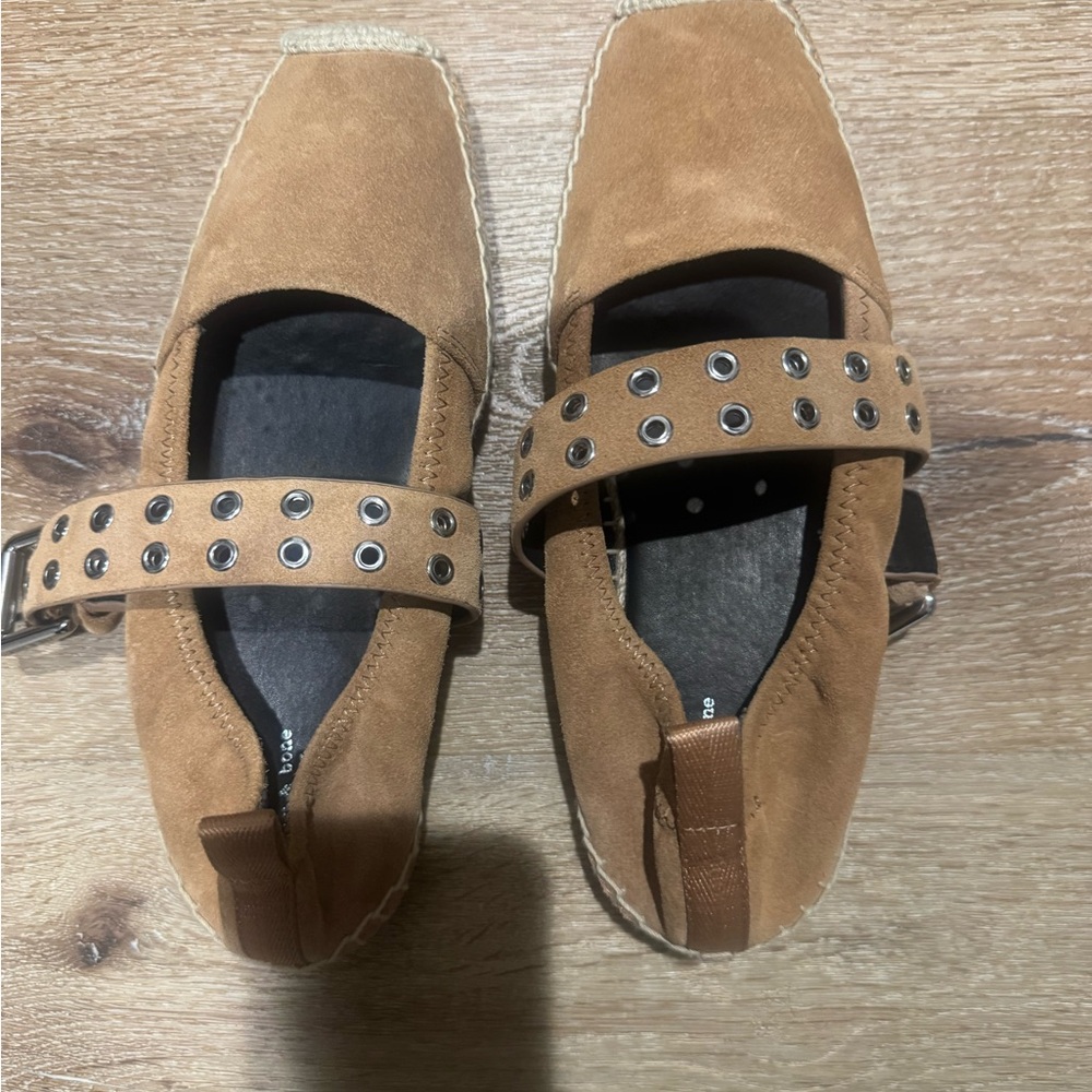 Brown Suede Rag and Bone Espadrille Flats with Studded Straps